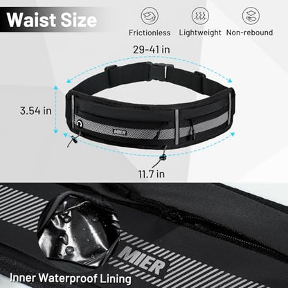 MIER Running Belt for Women & Men, Fanny Pack with Marathon Bib Clip, Black - color: Black