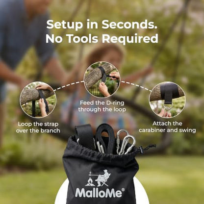 MalloMe Tree Swing Straps & Hammock Straps for Trees – Multi-Purpose Hanging Kit, Heavy Duty Adjustable Tree Strap for Hammocks, Swings & Outdoor Use, Safe for Branch or Between 2 Trees - style: 2200 LB - D-Ring 5FT w/ Swivel (Ideal for Swings)