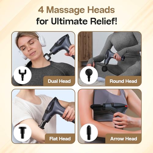 3-in-1 Detachable Deep Tissue Massage Gun with Long Extension Handle for Self-Back Massage and Pain Relief, 4 Massage Heads, 12 Speeds, Muscle Massager for Back, Shoulders, and Neck