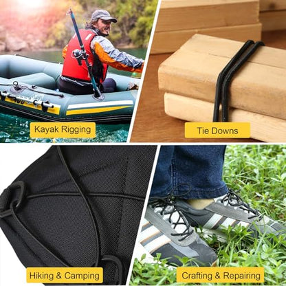 Strong and Durable Bungee Cord Roll - 1/4" x 100ft Elastic Cord, Kayak Stretch String Rope, Bungee Shock Cords for Repairing Tent Poles, DIY, Tie Downs, Black - size: 1/4" x 100ft