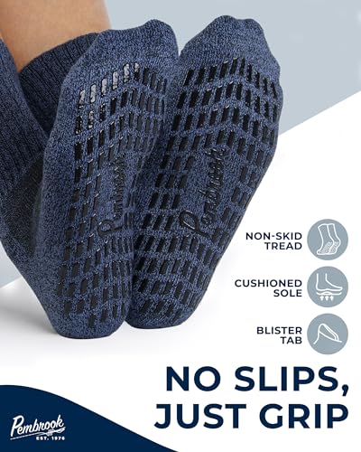 Pembrook Non Slip Crew Grip Socks Men & Women - 4 Pairs | Non Slip Socks for Elderly, Hospital, Pilates, Yoga, Barre, Home - color: Gray, Navy, Blue, Light Gray - 4 Pairs, size: X-Large