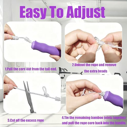 2PCS Jump Rope, Adjustable Length Skipping Rope, Tangle Free Jumping Ropes Segmented Soft Beaded Skipping Ropes for Men & Women Exercise - color: purple+green