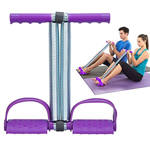 Elastic Sit Up Equipment, Pull Rope Dual Spring Tension Foot Pedal Sit Up Equipment for Abdominal, Leg Exerciser Tummy Trimmer Sport Fitness Slimming Training Bodybuilding at Home Gym - color: Purple