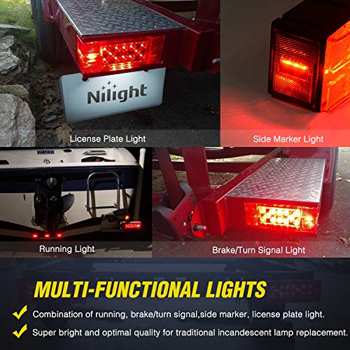 Nilight 2PCS Rectangular Submersible LED Trailer Light Kit,IP68 Waterproof - color: Red Trailer Light