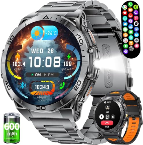 LIGE Military Smart Watch for Men, 1.6'' AMOLED Rugged Smart Watch with 600mAh Battery/Heart Rate/Blood Pressure/Sleep Monitor,IP68 Waterproof Fitness Tracker Watch for Android iPhone Gery - color: Gray