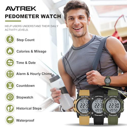 AVTREK Pedometer Watch for Walking Steps and Miles No Bluetooth/APP Needed - color: Green