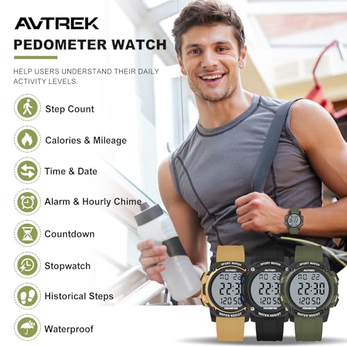 AVTREK Pedometer Watch for Walking Steps and Miles No Bluetooth/APP Needed - color: Green
