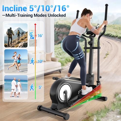 ANCHEER Elliptical Exercise Machine Foldable Elliptical Trainer 16" Stride - color: Black with White