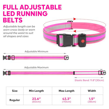 Illumifun LED Running Belt - USB Rechargeable Light Up Sash, High-Visibility Elastic Waistband Light for Running Cycling Hiking Camping Nighttime Activities - color: Candy Pink