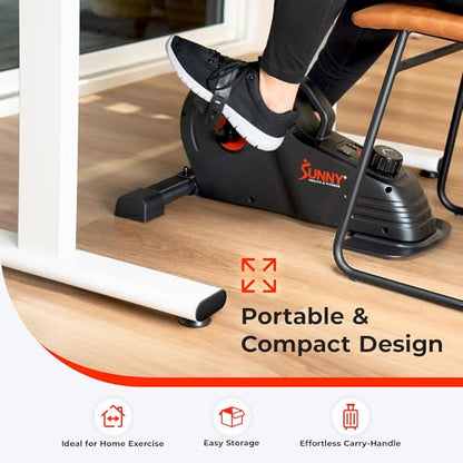 Sunny Health & Fitness 2-in-1 Smart Magnetic Pedal Exerciser, Compact Indoor Under-Desk Mini Exercise Bike for Full Body Cardio Workout and Physical Therapy, Free SunnyFit Training App Connection - color: Black