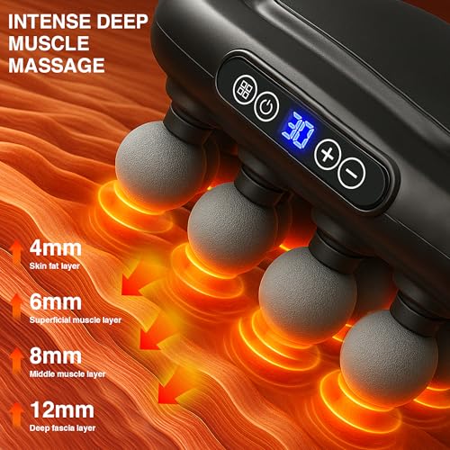 16 Head Massage Gun Deep Tissue, Multi-Head Percussion Massager with 30 Speeds & 3 Modes, Red Light Therapy, Muscle Massager for Back, Legs, Waist, Buttocks, Quiet Powerful Body Massager, Gray