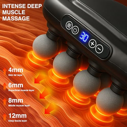 16 Head Massage Gun Deep Tissue, Multi-Head Percussion Massager with 30 Speeds & 3 Modes, Red Light Therapy, Muscle Massager for Back, Legs, Waist, Buttocks, Quiet Powerful Body Massager, Gray