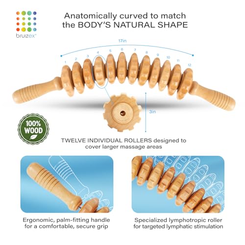 Bruizex Wood Therapy Massage Tool, Lymphatic Drainage Massage Roller Stick