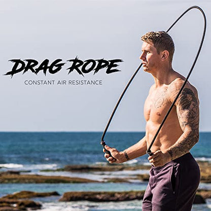 Rx Smart Gear Drag Jump Rope w/Non Slip Ergonomic Handles - Weighted Polypropylene Rope for Fitness & Exercise, Cardio Workout, WOD | Speed Jumping Rope for Men & Women - size: Large