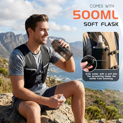 Running Vest for Women Men, Adjustable Chest Straps Running Hydration Vest for Marathon Jogging Trail Race Cycling Hiking, Lightweight Reflective Hydration Backpack with 500ml Soft Flask - size: Medium-Large