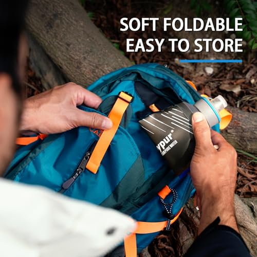 Water Filter Survival - Collapsible Water Bottle with Filter 0.01 Micron Squeeze Filtered Water Bottle 32oz for Hiking Backpacking Camping BPA-Free(Grey 1000ml)