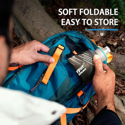 Water Filter Survival - Collapsible Water Bottle with Filter 0.01 Micron Squeeze Filtered Water Bottle 32oz for Hiking Backpacking Camping BPA-Free(Grey 1000ml)