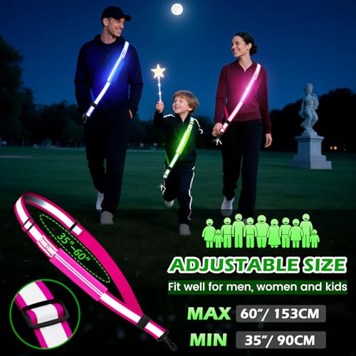 LED Reflective Belt Sash, Rechargeable LED Light Night Safety Walking Gear, High Visibility Adjustable Reflective Gear for Runners Walkers Cyclists at Night (Pink) - color: Pink