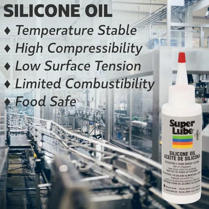 Super Lube Silicone Oil High & Low Temp CST (Clear, 4oz Bottle) | NSF Certified Food Grade & Clean | High and Low Temp Stable - size: 5000 cSt - 4oz Bottle