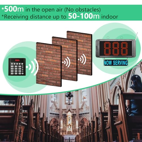 Wireless Take a Number System, 3-Digit LED Now Serving Display with Keypad Caller, Ticket Dispenser (2000 Tickets 000-999 2 Cycles) for Restaurant Bank Clinic Salon DMV Waiting Line Management