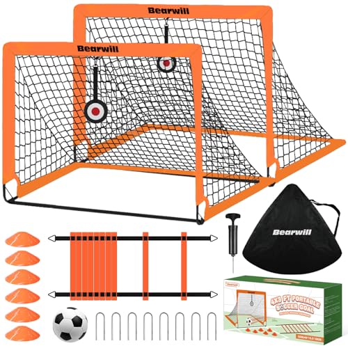 Bearwill Soccer Goal, Kids Soccer Goals for Backyard Set of 2 - color: Orange