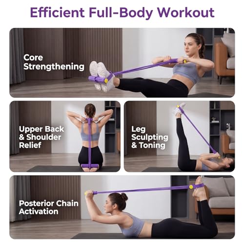 5PCS Ultimate Multifunction Pedal Resistance Bands with Handles - Foot Pedal Resistance Band for Total Body Workout, Includes Massage Ball,Bag &Quick Start Guide - color: Purple
