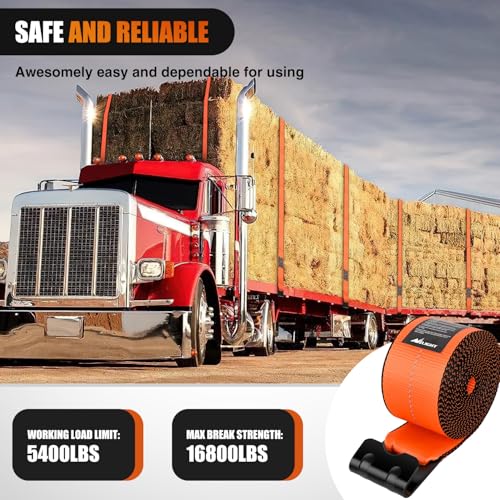 Nilight Truck Straps 4" x 30' Heavy Duty Tie Down with Flat Hooks - color: 4in x 30ft Truck Straps 4PCS Orange