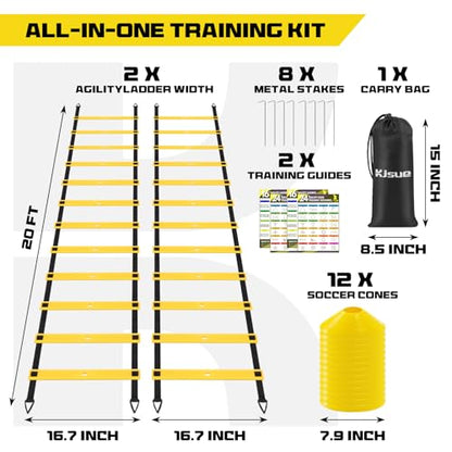2 Pack 20ft Agility Ladder Set, 40ft Total Adjustable Speed Ladder - color: Yellow
