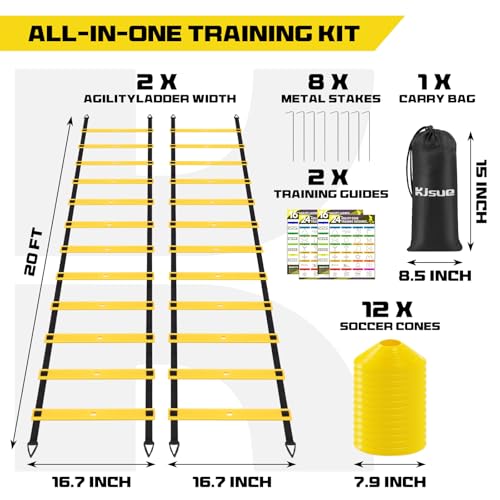 2 Pack 20ft Agility Ladder Set, 40ft Total Adjustable Speed Ladder - color: Yellow