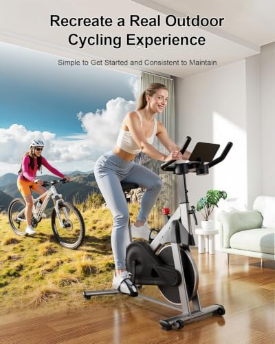 MJWW Magnetic Exercise Bike with Smart App, Stationary Indoor Cycling Bike for Home Workout, 32-Level Quiet Belt Drive, 300 lbs Heavy Duty Capacity Cycle with Comfortable Fully Adjustable Seat