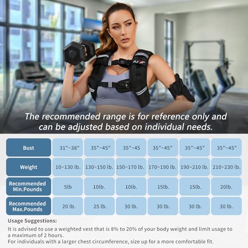 FUFF Weighted Vest Woman, 20 LB Womens Weight Vest for Walking, Strength Training Weight Vests for Female Men, Reflective Stripe Fitness Body Vest for Workout Running Jogging (Black)