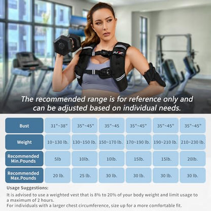 FUFF Weighted Vest Woman, 20 LB Womens Weight Vest for Walking, Strength Training Weight Vests for Female Men, Reflective Stripe Fitness Body Vest for Workout Running Jogging (Black)