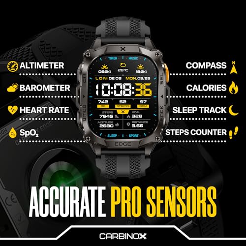CARBINOX Smart Watch Edge Rugged, 1.96″ AMOLED, Stainless Steel, IP69K/5ATM Fitness trackers, Dual-Band GNSS, 500mAh, Bluetooth Calls, Smart Watch for Android Phones iOS (Silver) - color: Silver