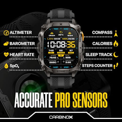 CARBINOX Smart Watch Edge Rugged, 1.96″ AMOLED, Stainless Steel, IP69K/5ATM Fitness trackers, Dual-Band GNSS, 500mAh, Bluetooth Calls, Smart Watch for Android Phones iOS (Silver) - color: Silver
