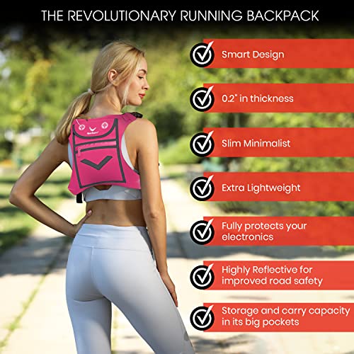 Running Mini Backpack Vest for Men & Women - Hi-viz gear, Holds Valuables, any Phone - Ideal for Fitness, Walking, Cycling! - color: Hot Pink