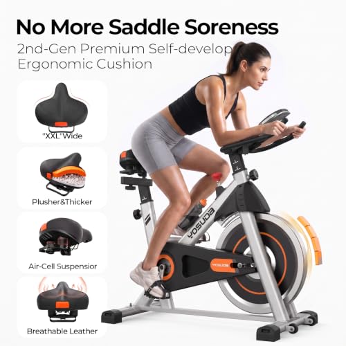YOSUDA Exercise Bike, Magnetic Friction Stationary Bike with App Training - color: Orange Silver