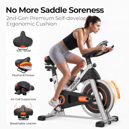 YOSUDA Exercise Bike, Magnetic Friction Stationary Bike with App Training - color: Orange Silver