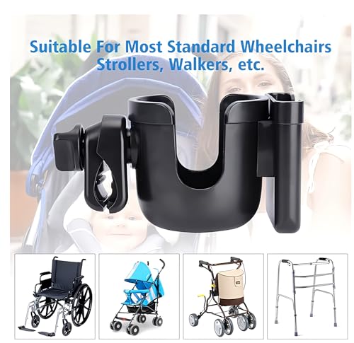 Universal Stroller Cup Holder with Mobile Phone Strollers Storage Rack, 360 Degrees Rotation Drink Holder for Bike, Pushchair, Wheelchair, Walker, Fits Most Cups