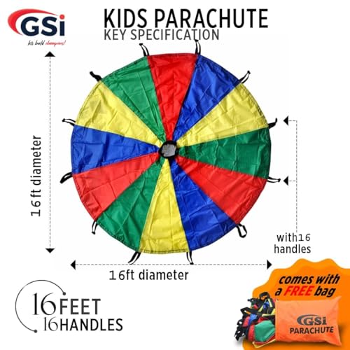 GSi Kids Rainbow Parachute 6 ft to 35 ft for School & Gym Class - size: 16 Feet