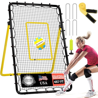 6 Adjustable AnglesVolleyball Rebounder Net 7x4 FT Bounce Back Trainer - color: Black
