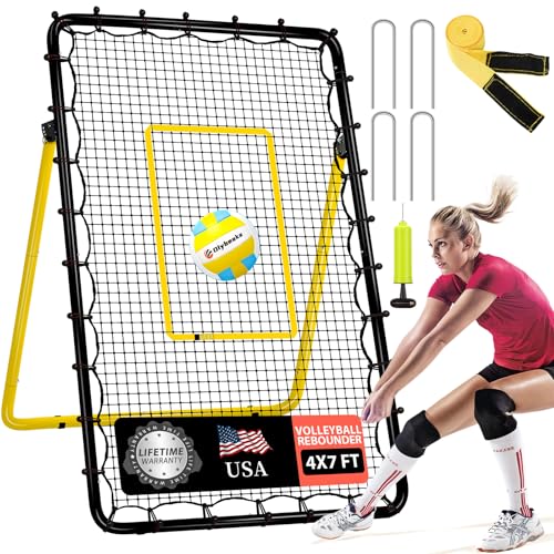 6 Adjustable AnglesVolleyball Rebounder Net 7x4 FT Bounce Back Trainer - color: Black