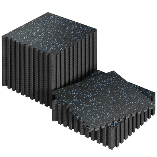 SUPERJARE 0.56'' Thick 144 Sq Ft Rubber Top Gym Flooring for Home Gym - color: Black/Blue, size: 36 Tiles (144 Sq Ft)