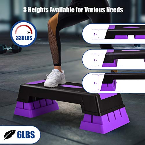 GYMAX Exercise Step Platform, 5”-7”-9” Height Adjustable Stepper - color: Purple