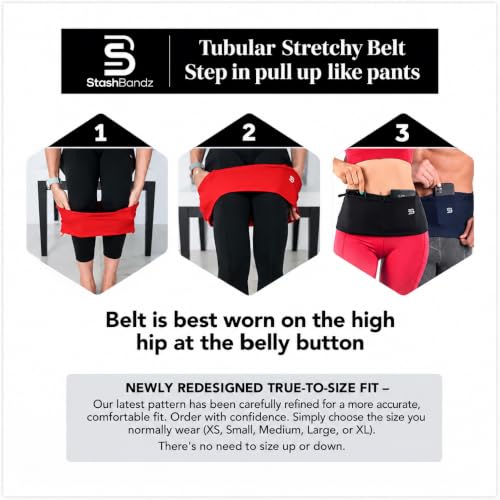 StashBandz Running Belt, Fanny Pack, & Money Belt, 4-Pocket Phone Holder - color: Black, size: Small