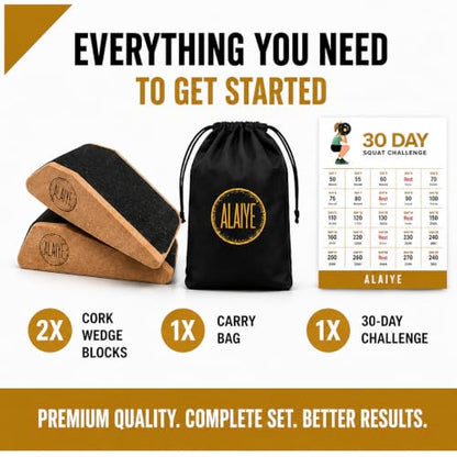 Squat Wedge Blocks (Set of 2) – Non-Slip Slant Boards for Lower Body Workouts Ankle and Calf Stretching - Yoga Blocks, Designed to Elevate Heels and Squat Support - Includes Carry Bag