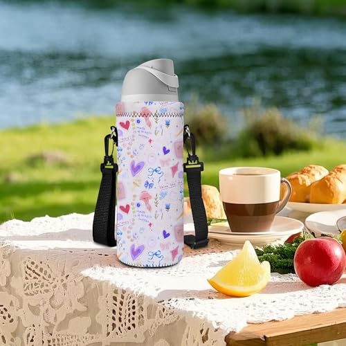 AUPET Water Bottle Sling Bag Carrier Crossbody Sleeve,Insulated Neoprene Bottle Case Holder Pouch Cover 500ML/17oz with Shoulder Strap for Walking Women Men - color: Sweet Dreamy