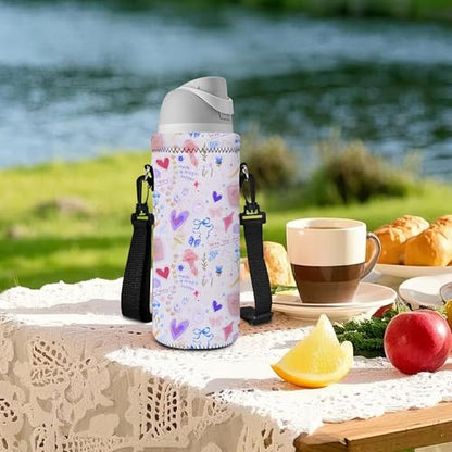AUPET Water Bottle Sling Bag Carrier Crossbody Sleeve,Insulated Neoprene Bottle Case Holder Pouch Cover 500ML/17oz with Shoulder Strap for Walking Women Men - color: Sweet Dreamy