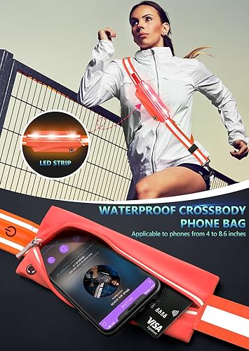 Fokia Kunbio LED Reflective Belt Sash for Walking at Night,Running Safety Gear LED Light Up Running Belt for Runners Walkers - color: Orange