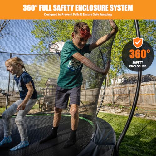 Trampoline with Net, Basketball Hoop, Ladder Anchor Kit for Backyard Family - size: 12FT