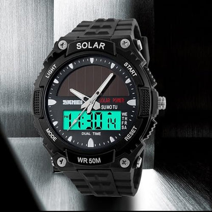 FANMIS Men Sports Outdoor Watch Analog Digital Multifunctional Black Watch - color: Black